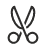 Ein einfaches Icon von einer Schere auf weißem Hintergrund. Die Schere ist in einem minimalistischen Design dargestellt. Scheren-Icon